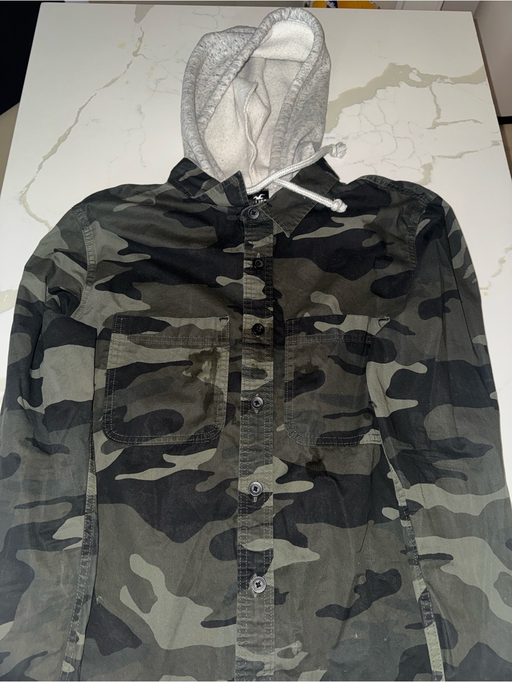 Camo Button-Up Hooded Shirt Jacket - Green/Black